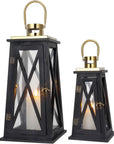 Set of Two Black Distressed Glass Tabletop Lantern Candle Holders