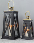 Set of Two Black Distressed Glass Tabletop Lantern Candle Holders