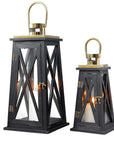 Set of Two Black Distressed Glass Tabletop Lantern Candle Holders