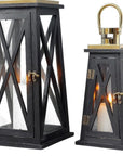 Set of Two Black Distressed Glass Tabletop Lantern Candle Holders