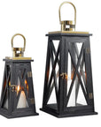Set of Two Black Distressed Glass Tabletop Lantern Candle Holders