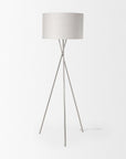 62" Beige Metal Tripod Floor Lamp With Beige Fabric Drum Shade