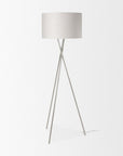 62" Beige Metal Tripod Floor Lamp With Beige Fabric Drum Shade