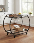 19" Black and Gunmetal Glass and Metal Rolling Kitchen Cart With Storage