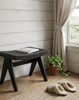 22" Black Solid Wood and Cane Bench