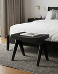 22" Black Solid Wood and Cane Bench