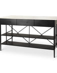 34" White and Black Marble and Metal Kitchen Island With Storage