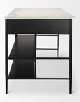 34" White and Black Marble and Metal Kitchen Island With Storage
