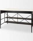 34" White and Black Marble and Metal Kitchen Island With Storage