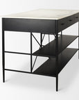 34" White and Black Marble and Metal Kitchen Island With Storage