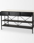 34" White and Black Marble and Metal Kitchen Island With Storage