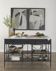 34" White and Black Marble and Metal Kitchen Island With Storage