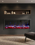 50" Black And Red Metal Electric Fireplace Insert With LED