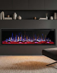 72" Black And Red Metal Free Standing Electric Fireplace With LED