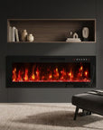 42" Black And Red Metal Electric Fireplace Insert With LED