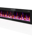 60" Black And Red Faux Crystals Metal Electric Fireplace Insert With LED