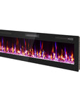 60" Black And Red Faux Crystals Metal Electric Fireplace Insert With LED