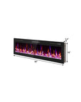 60" Black And Red Faux Crystals Metal Electric Fireplace Insert With LED