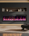60" Black And Red Faux Crystals Metal Electric Fireplace Insert With LED