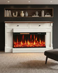 61" Black And Red Metal Electric Fireplace Insert With Mantle With LED