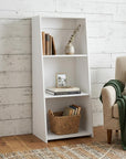 47" White Wood Three Tier Bookcase