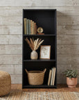 47" Black Wood Three Tier Bookcase
