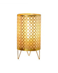 Set of Two 9" Gold Metal Pierced Quatrefoil Battery Powered Desk Lamps