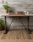 Adjustable Light Gray and Charcoal Solid Wood and Iron Trestle Standing Desk