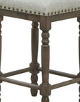 Set of Two 26" Light Gray And Walnut Linen And Solid Wood Counter Height Bar Chairs