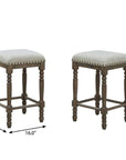 Set of Two 26" Light Gray And Walnut Linen And Solid Wood Counter Height Bar Chairs