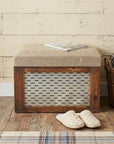 Set of Two 21" Beige And Brown Linen And Solid Wood Upholstered Distressed Storage Entryway Stool With Flip Top