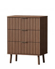30" Brown Wood Ribbed Texture Three Drawer Nightstand With USB