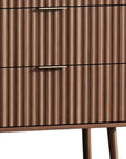 30" Brown Wood Ribbed Texture Three Drawer Nightstand With USB