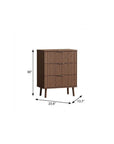 30" Brown Wood Ribbed Texture Three Drawer Nightstand With USB