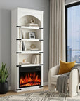 70" White Wood Four Tier USB Bookcase