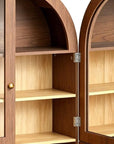 34" Brown Wood Wall Mounted Glass Panel Inlay Four Door Bathroom Cabinet