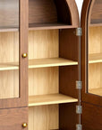 34" Brown Wood Wall Mounted Glass Panel Inlay Four Door Bathroom Cabinet