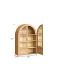 34" Brown Wood Wall Mounted Glass Panel Inlay Four Door Bathroom Cabinet