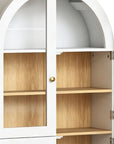 34" Brown Wood Wall Mounted Glass Panel Inlay Four Door Bathroom Cabinet