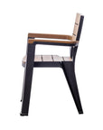 Set of Four Brown And Black Faux Wood Heavy Duty Plastic Outdoor Stacking Arm Chairs