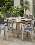 Set of Four Charcoal And Gray Faux Wood Heavy Duty Plastic Outdoor Stacking Arm Chairs