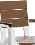 Set of Four Brown And White Faux Wood Heavy Duty Plastic Outdoor Stacking Arm Chairs