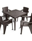Set of Four Espresso Textured Heavy Duty Plastic Outdoor Stacking Arm Chairs