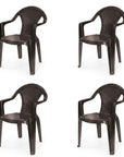 Set of Four Taupe Textured Heavy Duty Plastic Outdoor Stacking Arm Chairs