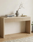 55" Natural Wood Double Pedestal Console Table With Three Drawers