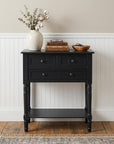 24" Blue Solid Wood Distressed Console Table With Shelf And Three Drawers