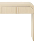 55" Cream Wood Round Double Pedestal Console Table With Two Drawers