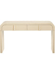 55" Cream Wood Round Double Pedestal Console Table With Two Drawers