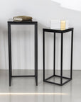Set of Two Black Marble and Steel Square Frame Nested Tables