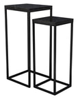 Set of Two Black Marble and Steel Square Frame Nested Tables